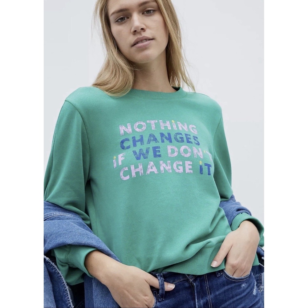 Anthropologie Maeve Small Nothing Changes If We Don't Change It Sweatshirt Terry